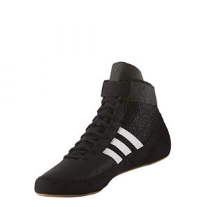 adidas Men's HVC Wrestling Shoe, Black/White/Iron Metallic, 10