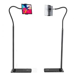 Tablet Floor Stand Holder, Height Adjustable Gooseneck Tablet Holder, 360° Rotation, Compatible with iPad Mini Air Pro, Tablet, Galaxy Tab, Kindle, Cell Phones (4.6＂- 12.9＂)