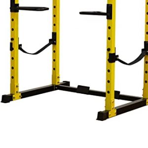 HulkFit Multi-Function Adjustable Power Cage with J-Hooks, Safety Bars or Safety Straps, Power Cage Only, Yellow
