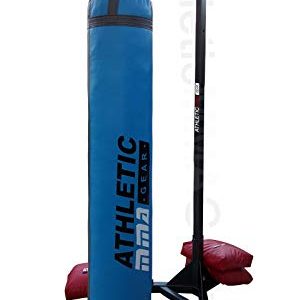 AthleticMMAGear Muay Thai Heavy Bag Stand 370 LB Capacity. Heavy Duty Punching Bag Stand Comes with 4 Unfilled Sand Bags