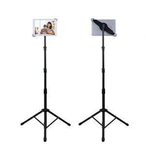 Raking Foldable Floor iPad Tablet Tripod Stand Height Adjustable 25 to 60 Inch Tablet Tripod Mount for iPad Pro 12.9