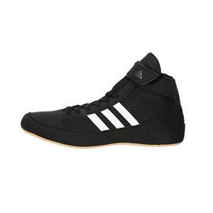 adidas Men's HVC Wrestling Shoe, Black/White/Iron Metallic, 9.5
