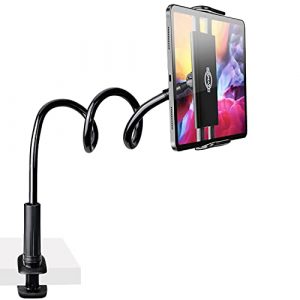Gooseneck Tablet Phone Holder, SRMATE Tablet Stand with Flexible Long Arm Clamp Clip Mount for iPhone, iPad, Switch, Samsung Galaxy Tabs, Kindle Fire for Bed Desk, 30 in (Black)
