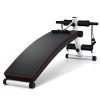 Goplus Multifunctional Sit up Bench for Full Body, 3 INCH Thickness Foldable Ab Bench with Detachable Stretch Ropes, Spring Puller, 4-Level Height Adjustable Workout Bench for Home Gym Fitness Strength Training Exercises