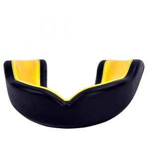Oral Mart Youth Mouthguard for Kids (Black/Yellow) - Youth Mouthguard for Karate, Flag Football, Martial Arts, Taekwondo, Boxing, Football, Rugby, BJJ, Muay Thai, Soccer, Hockey (with Free Case)