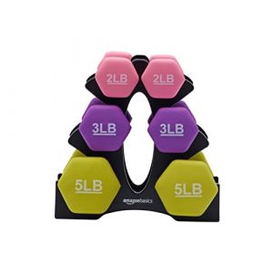 Amazon Basics Neoprene Coated Dumbbell Hand Weight Set, 20-Pound Set with Stand, Multicolor