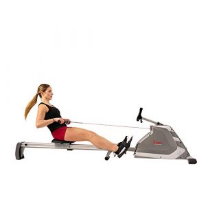 Sunny Health & Fitness Magnetic Rowing Machine Rower with Dual Resistance, Programmable Monitor, 300 LB Max Weight and Foldable Quiet Aluminum Slide Rail - SF-RW5854,Gray