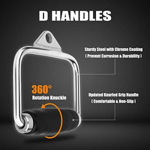 DUOMI D-Handle Cable Attachment with LAT Pull Down Design,Rotating Straight Bar Suitable for Cable Machine Accessories Home Rowing Machines，Home Gym，Workout D-Handle Stirrup Rubber Handgrips