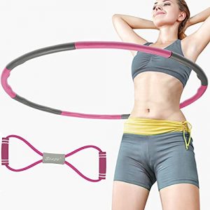 SOACH Weighted Exercise Fitness Hoop 8 Section Detachable Exercise Hoop, Portable Soft Adjustable Design Weighted，Hoop for Women Man Lose Weight, Sport, （Hoop + Resistance Band） (Pink)
