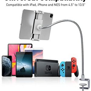 AboveTEK Heavy Duty Aluminum iPad Holder, Gooseneck Tablet Holder, Phone Holder for Bed Office Kitchen, Fits for 4.5"-13.5" iPad Android Tablet & Mobile iPhone 6-12Pro, Strong Flexible Arm