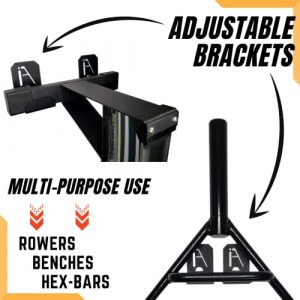 IRON AMERICAN - Weight Bench Rack Gym Storage Wall Brackets - Home Gym Storage Hang Benches Rowing Machines Hex Bars - Adjustable Gym Storage Mount - 200 Pound Capacity USA Steel - Hardware Included