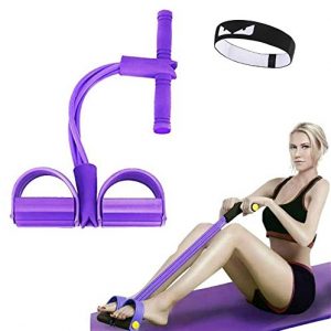 Upgrade 4-Tube Natural Latex Sit-up Bodybuilding Expander- Elastic Pull Rope Fitness Equipment- Pedal Resistance Band for Abdomen/Waist/Arm/Yoga Stretching Slimming Training (Purple)