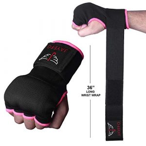 Jayefo Sports Kickboxing Speed Wraps Fast Hand Wraps for Boxing Gloves Inner Insert Fingerless Padded Knuckle Training Krav MAGA Muay Thai MMA Wrist Wraps Rap Men & Women-Pair (Black/Pink, L/X-L)