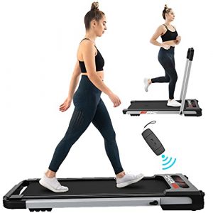 FYC 2-in-1 Folding Treadmill for Home Under Desk Treadmill Exercise Treadmill Workout Electric Foldable Running Machine Portable Compact Treadmill for Running and Walking, Installation-Free (Silver)