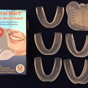 Oral Mart Youth Clear Mouth Guards for Kids (5 Pack) (Youth-Sized) - Sports Mouth Guard for Basketball, Karate, Martial Arts, Taekwondo, Boxing, Football, Rugby, BJJ, Soccer (with 1 Free Case)