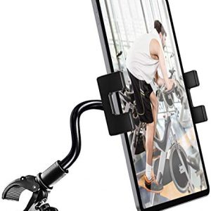 Spinning Bike Tablet Holder, woleyi Gooseneck Treadmill Elliptical Phone iPad Mount, Indoor Stationary Exercise Bike Tablet Clamp for iPad Pro 9.7 10/Air/Mini, Galaxy Tabs, 4-11" Tablets & Cellphones