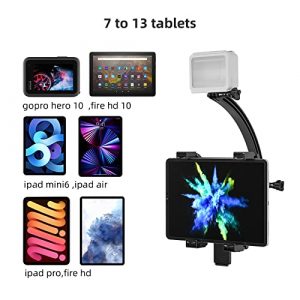 Treadmill Tablet Holder Spin Bike with Action Camera Mount, Install Round Handle and Flat Clip Indoor Gym Treadmill, Spin Bike, Exercise Bike for iPad/Pro/Mini/Air, More 7-13