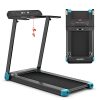GYMAX Folding Treadmill, Smart APP Control Running Machine with LCD Monitor & Adjustable Device Holder, Portable Treadmill for Home Gym Small Apartment (Light Blue)