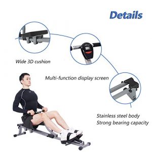 DlandHome Rowing Machine, Full Body Stamina Exercise Power Rower with 12 Level Adjustable Resistance Workout Fitness Training Equipment, YKTH-PM-B