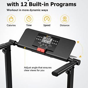 UREVO Mini Folding Treadmill, Lightweight Design 2.25 HP Small Treadmill with 12 Preset programs LCD Monitor, Foldable Electric Treadmills for Women & Kids Quiet Jogging at Home