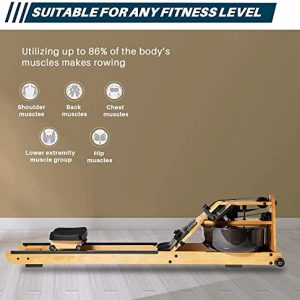 Setting Water Resistance Rowing Machine, Wooden Rower Exercise Equipment with LCD Monitor Display for Gym Home Workout Use(265 LB Capacity), Pine wood, 86'x23'x22.5'