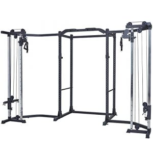 papababe Power Cage, Squat Rack with Cable Crossover Machine Power Rack with LAT Pull Down Attachments
