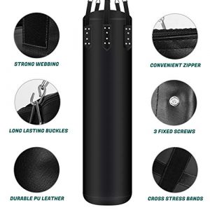 Odoland 6-In-1 Punching Bag Unfilled Set for Men and Women, 4FT Kick Boxing Heavy Bag with 12OZ Boxing Punching Gloves and Hand Wraps, Heavy Punch Bags Hanging Chains for MMA Karate