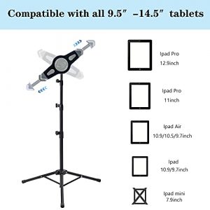 Raking Foldable Floor iPad Tablet Tripod Stand Height Adjustable 25 to 60 Inch Tablet Tripod Mount for iPad Pro 12.9