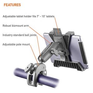 iBOLT TabDock Bizmount Clamp Heavy Duty Post/Pole Mount for Stationary Bikes, Gym Equipment, Treadmills, Ellipticals, Carts, Wheelchairs, Hospital Patient Care Etc. for All 7-10 inch Tablets