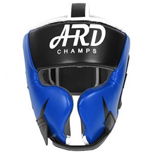 ARD Leather Art MMA Boxing Protector Head Guard UFC Wrestling Helmet Head Gear (Blue, X-Large)