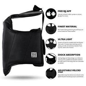 Boxing Chest Guard for Kids, Kickboxing, Muay Thai and Krav MAGA Sparring Strike Shield, MMA Boys and Girls Chest Guards (Black)