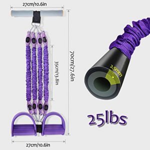 Sunsign Pedal Resistance Band Multifunction 4-Tube Foot Stackable Resistance Band Kit for Abdomen, Waist, Arm, Yoga Stretching, Fabric Covered, Purple