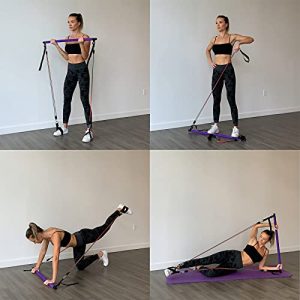 Goocrun Portable Pilates Bar Kit with Resistance Bands for Men and Women - 6 Exercise Resistance Bands (15, 20, 30 LB) - Home Gym Equipment - Supports Full-Body Workouts – with Video （Purple）