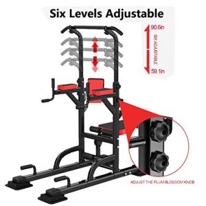 Kusou Power Tower Sit Up with Weight Bench Adjustable Pull Up Dip Station Weightlifting Barbell Bench Strength Training Workout Multi-Function Home Gym Workout Exercise Fitness Equipment