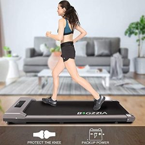 bigzzia Motorised Treadmill, Under Desk Treadmill Portable Walking Running Pad Flat Slim Machine with Remote Control and LCD Display for Home Office Gym Use, Installation-Free (Grey)