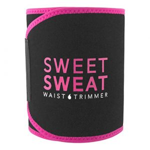 Sweet Sweat Waist Trimmer Band - Black/Pink | Premium Waist Trainer Sauna Belt for Men & Women (Large)