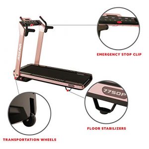 SUNNY HEALTH & FITNESS Asuna SpaceFlex Electric Treadmill with Auto Incline, LCD and Pulse Grips, Speakers, Tablet Holder, 220 LB Max Weight, Folding and Portability Wheels - 7750P, Pink