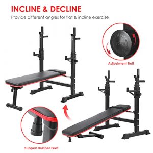 AthLike Folding & Adjustable Bench Press Bench Set, Multi-Function Weight Bench Set, Strength Training Bench with Squat Rack Set, for Incline/Decline, Sit-Ups, Full-Body Exercise, Home, Gym