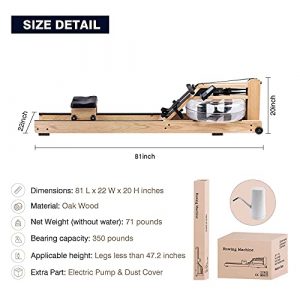 Rowing Machine Wood Water Rower with Bluetooth Monitor for Home Gyms Indoor Training Use Training Equipment Sports Exercise (Including an Automatic Pump)