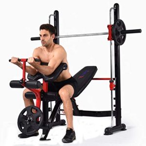 MiM USA Olympic Weight Bench & Squat Rack W/Smith Structure and Interchangeable Barbell Sleeves for Olympic and Standard Weight Plates