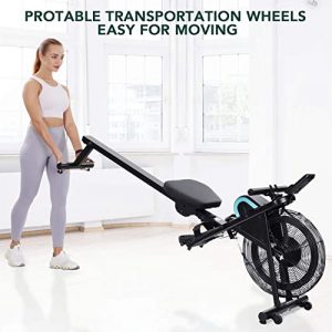 Rowing Machine Air Rower 220 Lb Capacity, Air Resistance Adjustable and Display Screen, 51 Inch Long Rail Length Foldable Rower for Home Gym, Gift for Family Friends