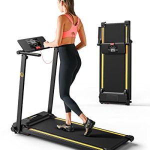 UREVO Mini Folding Treadmill, Lightweight Design 2.25 HP Small Treadmill with 12 Preset programs LCD Monitor, Foldable Electric Treadmills for Women & Kids Quiet Jogging at Home