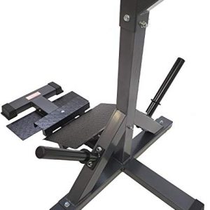 TDS Leverage Calf & Squat Machine with Pillow Block Bearings, Finished Thick Contour Shoulder and Back Pads, Heavy Duty Diamond Plates to accommodate Short to Tall 6’-6” People. Color Dark Grey