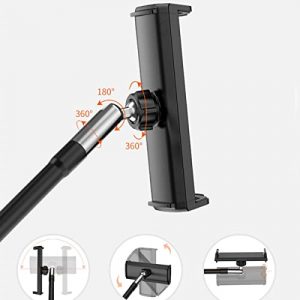 Tablet Floor Stand Holder, Height Adjustable Gooseneck Tablet Holder, 360° Rotation, Compatible with iPad Mini Air Pro, Tablet, Galaxy Tab, Kindle, Cell Phones (4.6＂- 12.9＂)