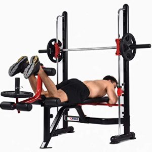 MiM USA Olympic Weight Bench & Squat Rack W/Smith Structure and Interchangeable Barbell Sleeves for Olympic and Standard Weight Plates