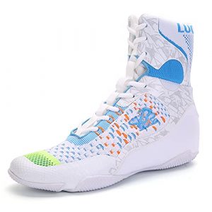 B LUCK SHOE Boxing Shoes, Mens Womens Hi-top Breathable Boxing Boots for Kids, Youth, Adult LS198 White