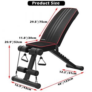 Foldable Weight Bench Sit up Bench Adjustable Fitness Bench with Exercise Rope Home Gym Workout Bench Incline Abs Benchs Flat Fly Weight Press Fitness Exercise Strength Training Muscle Gains【US Stock】