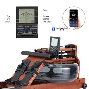Water Rowing Machine for Home Gym Fitness, Wood Rower with Bluetooth LCD Monitor,Foldable Storage Indoor Fitness Exercise Sports Equipment,Training for Summer Rowing