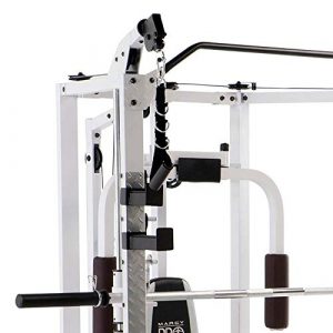 Marcy Smith Cage Combo Machine with Workout Bench and Heavy-Duty Total Body Strength Weight Bar Gym Equipment, White