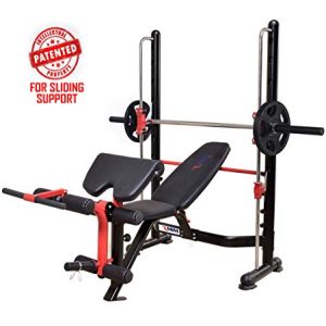 MiM USA Olympic Weight Bench & Squat Rack W/Smith Structure and Interchangeable Barbell Sleeves for Olympic and Standard Weight Plates